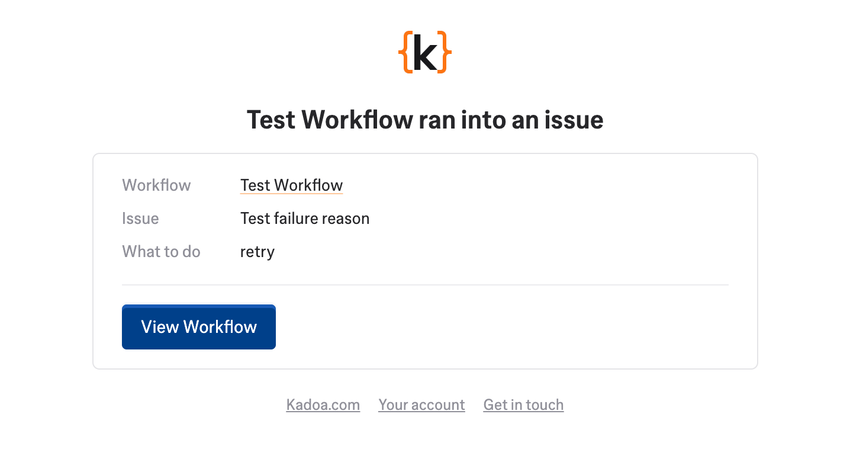 Workflow failed email