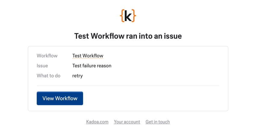 Workflow failed email