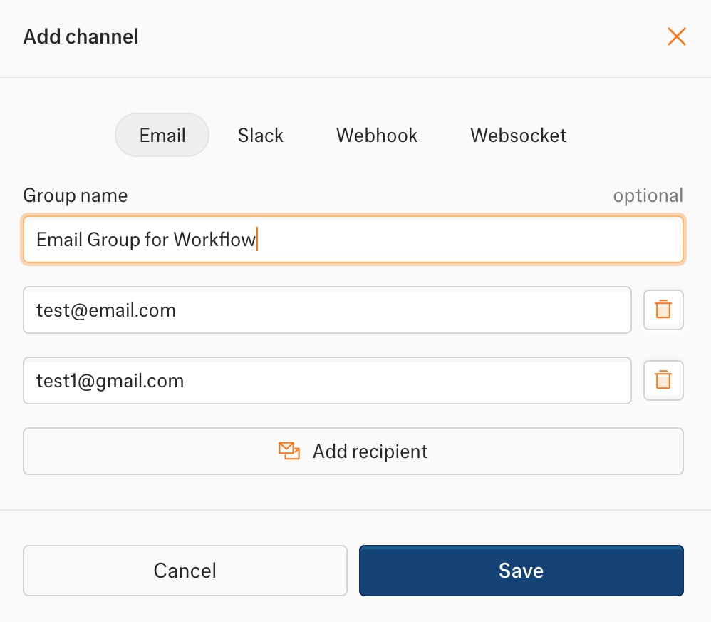 Email Channel Group UI