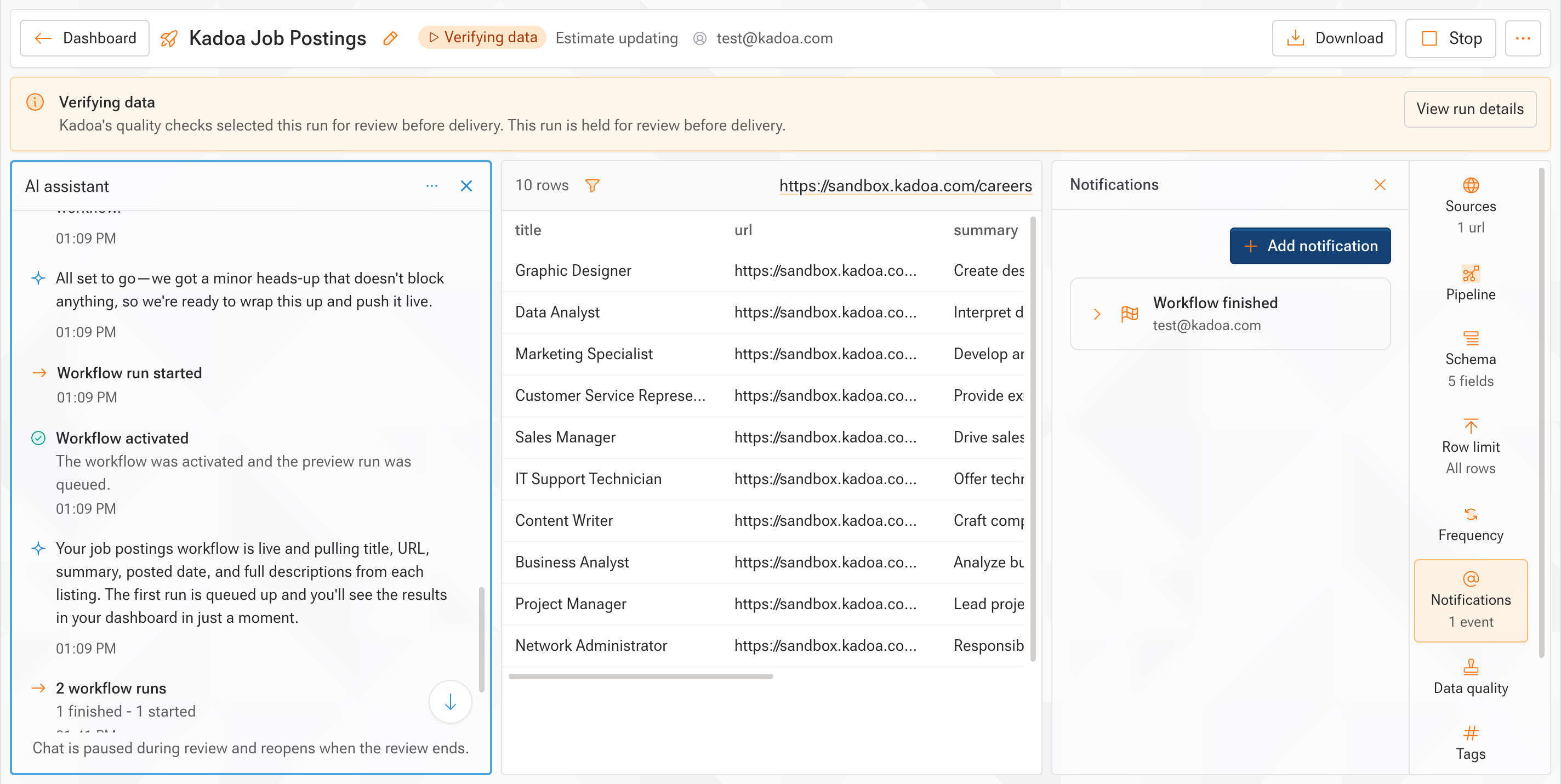Workflow notification settings