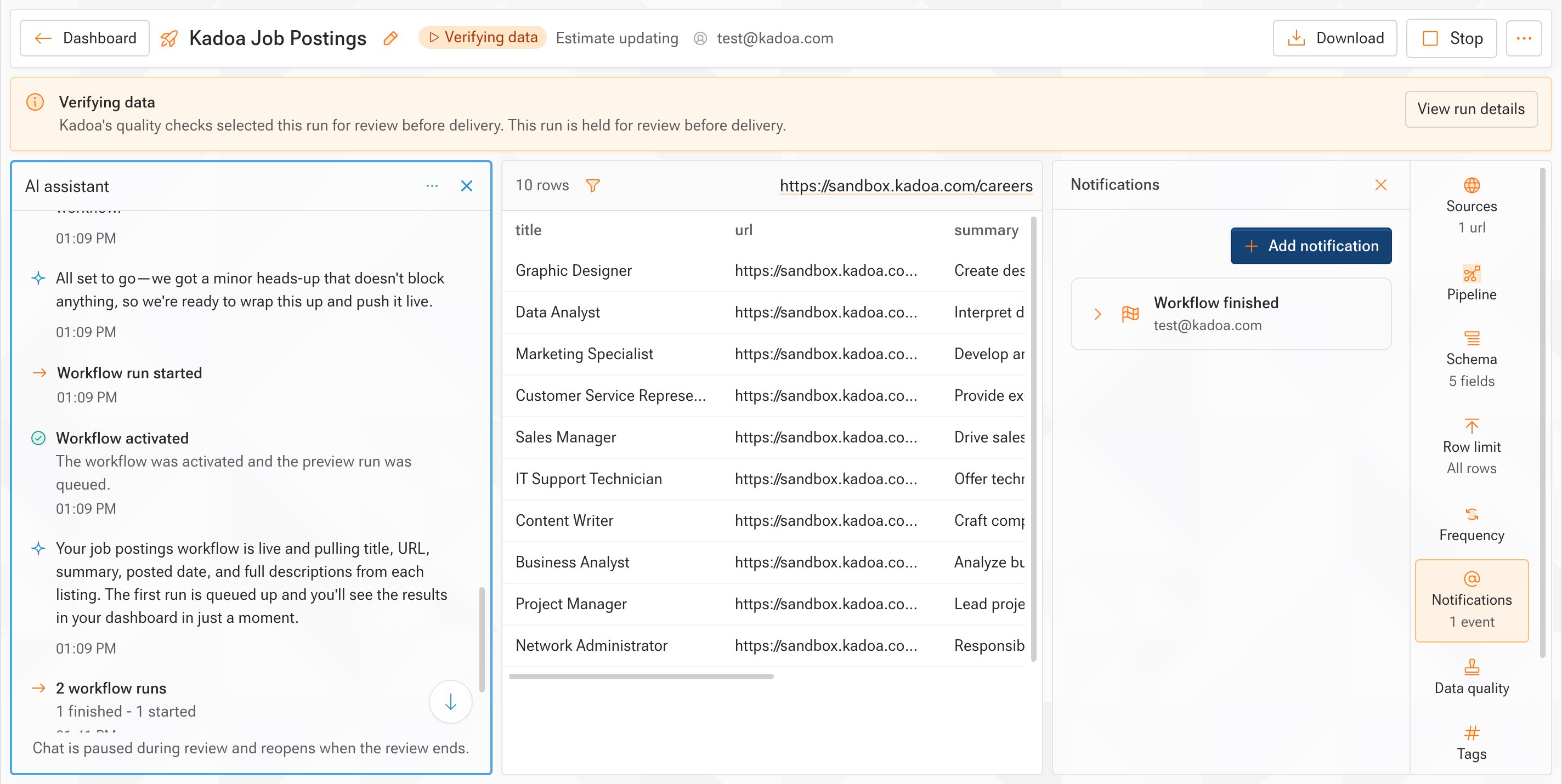 Workflow notification settings