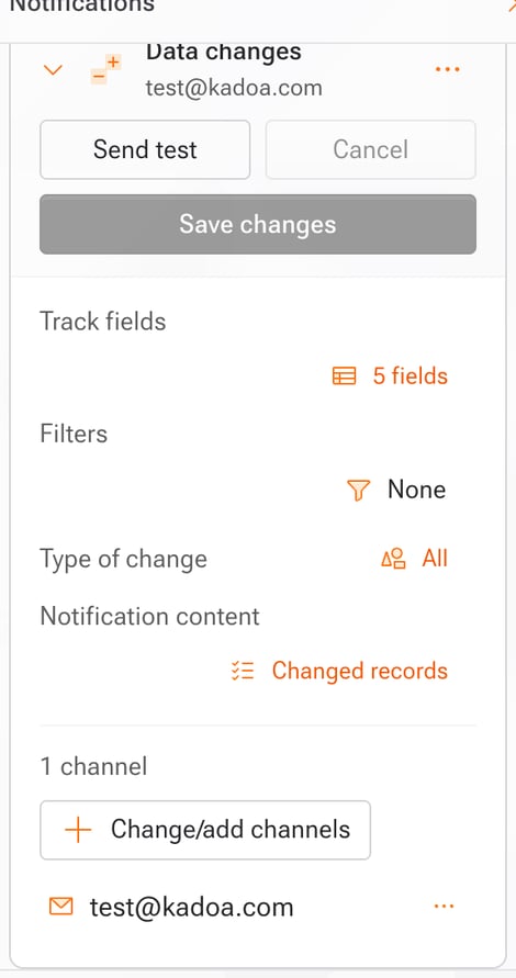 Workflow data changes settings