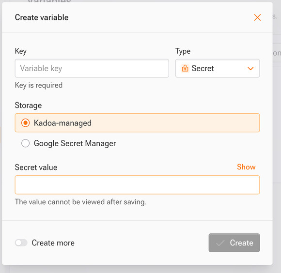 Creating a Kadoa-managed secret variable