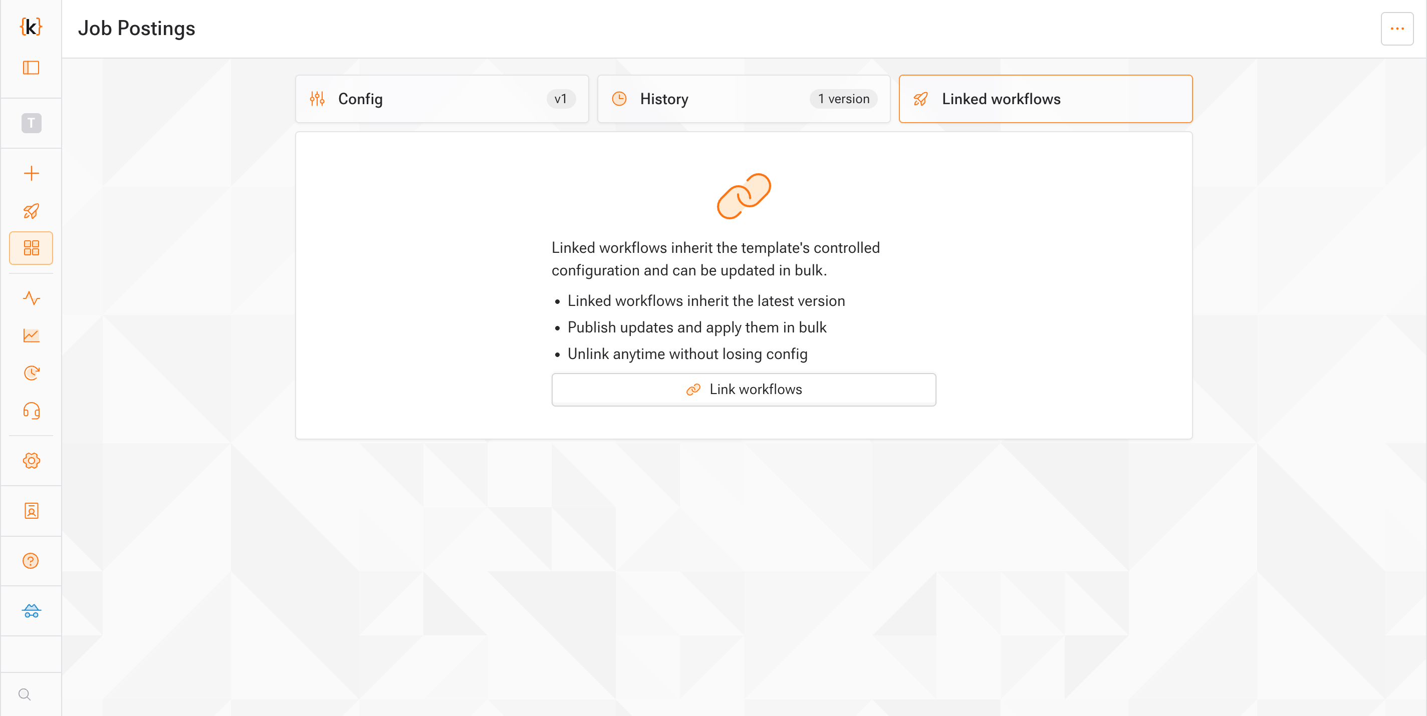 Linked workflows tab on a template