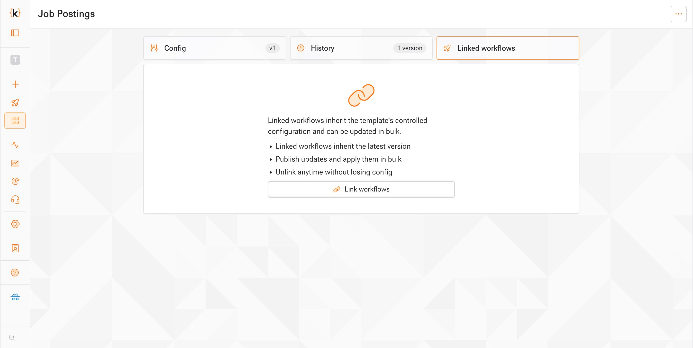 Linked workflows tab on a template