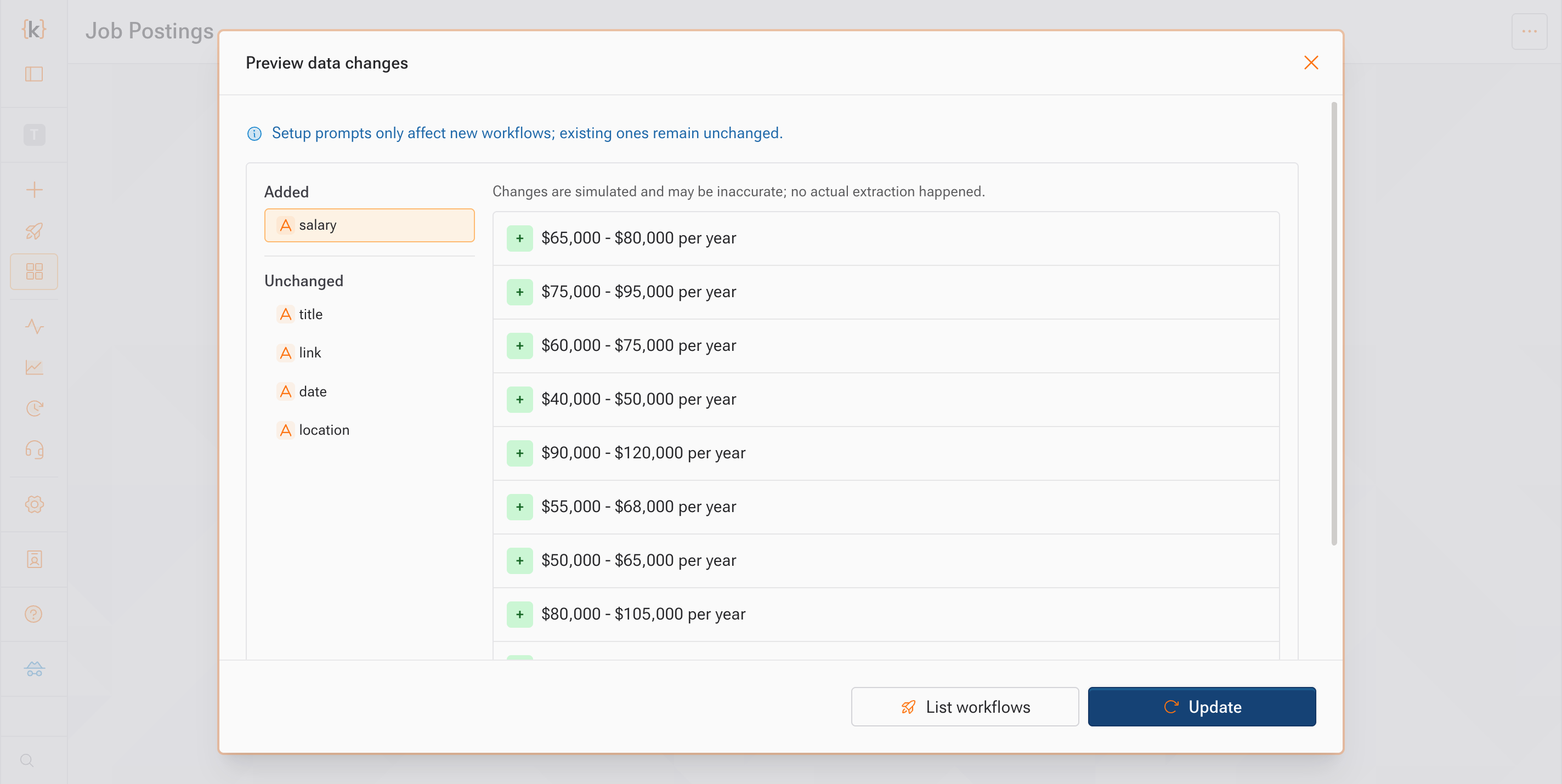 Preview data changes dialog
