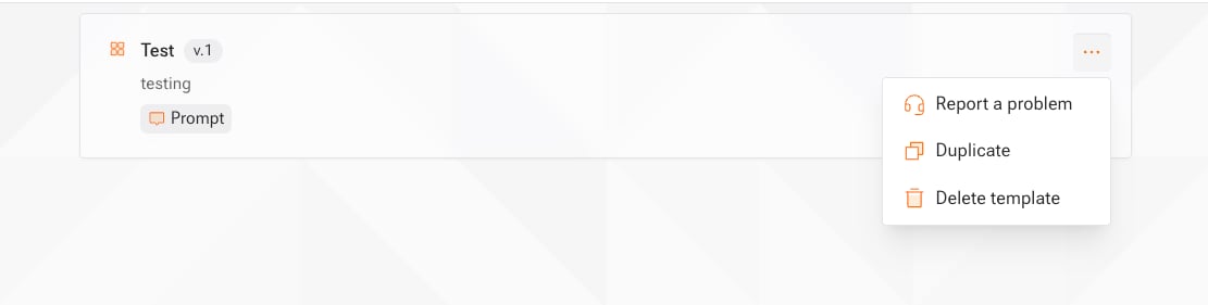 Template actions menu with Duplicate
