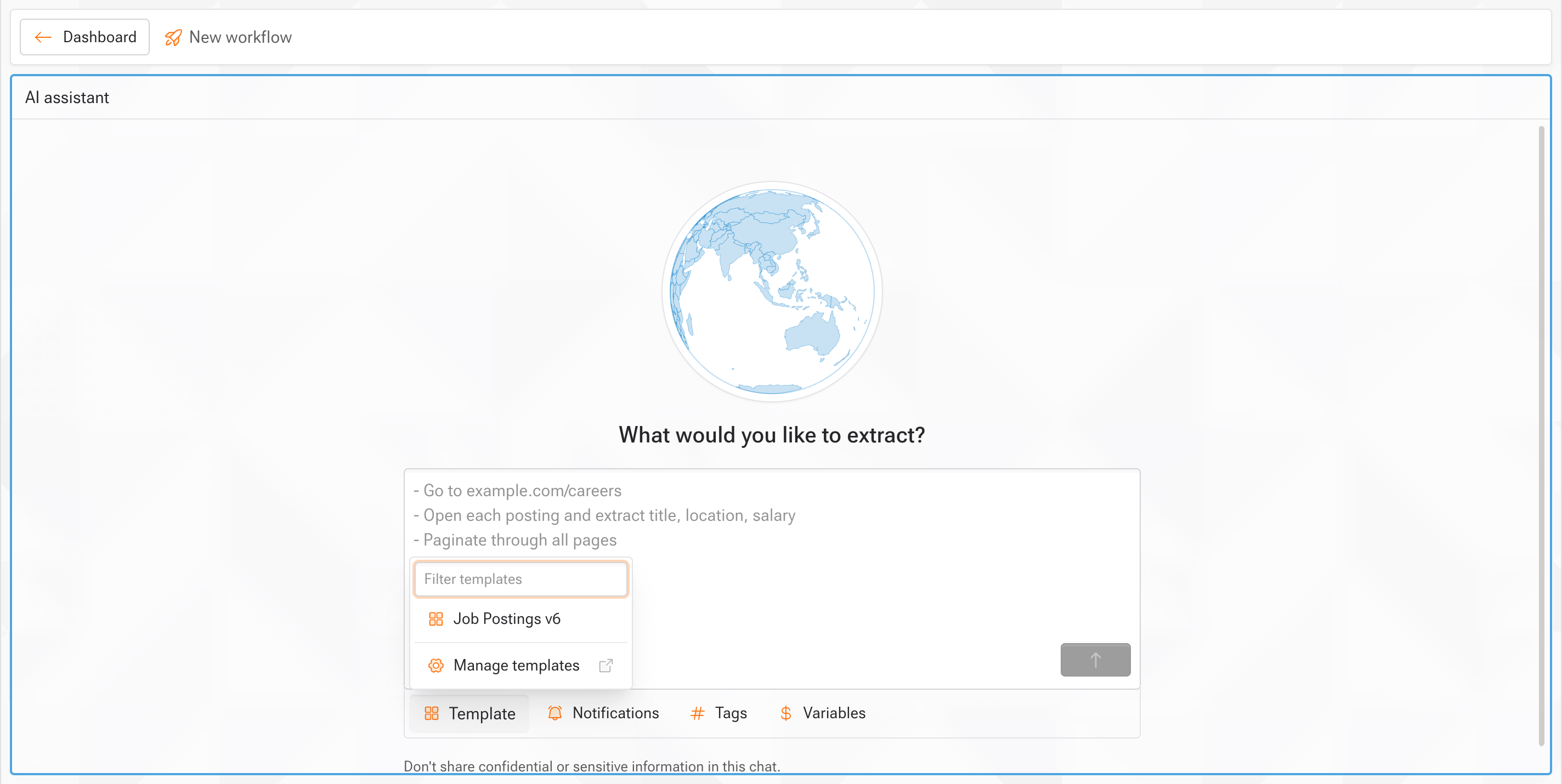 Template picker in the workflow creation wizard