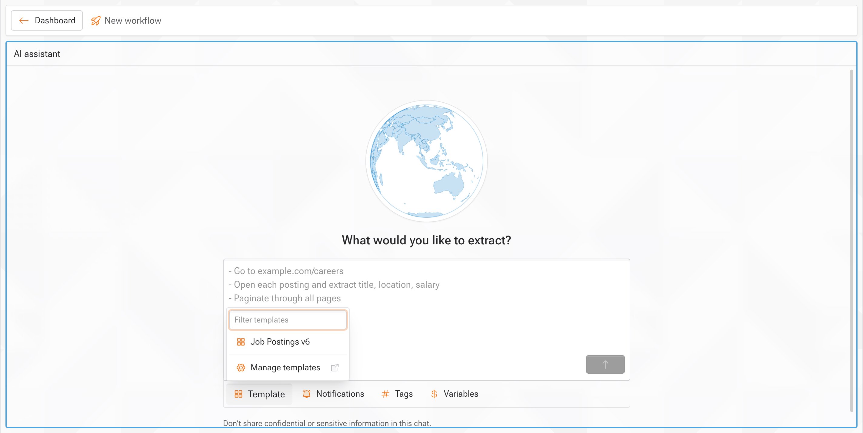 Template picker in the workflow creation wizard