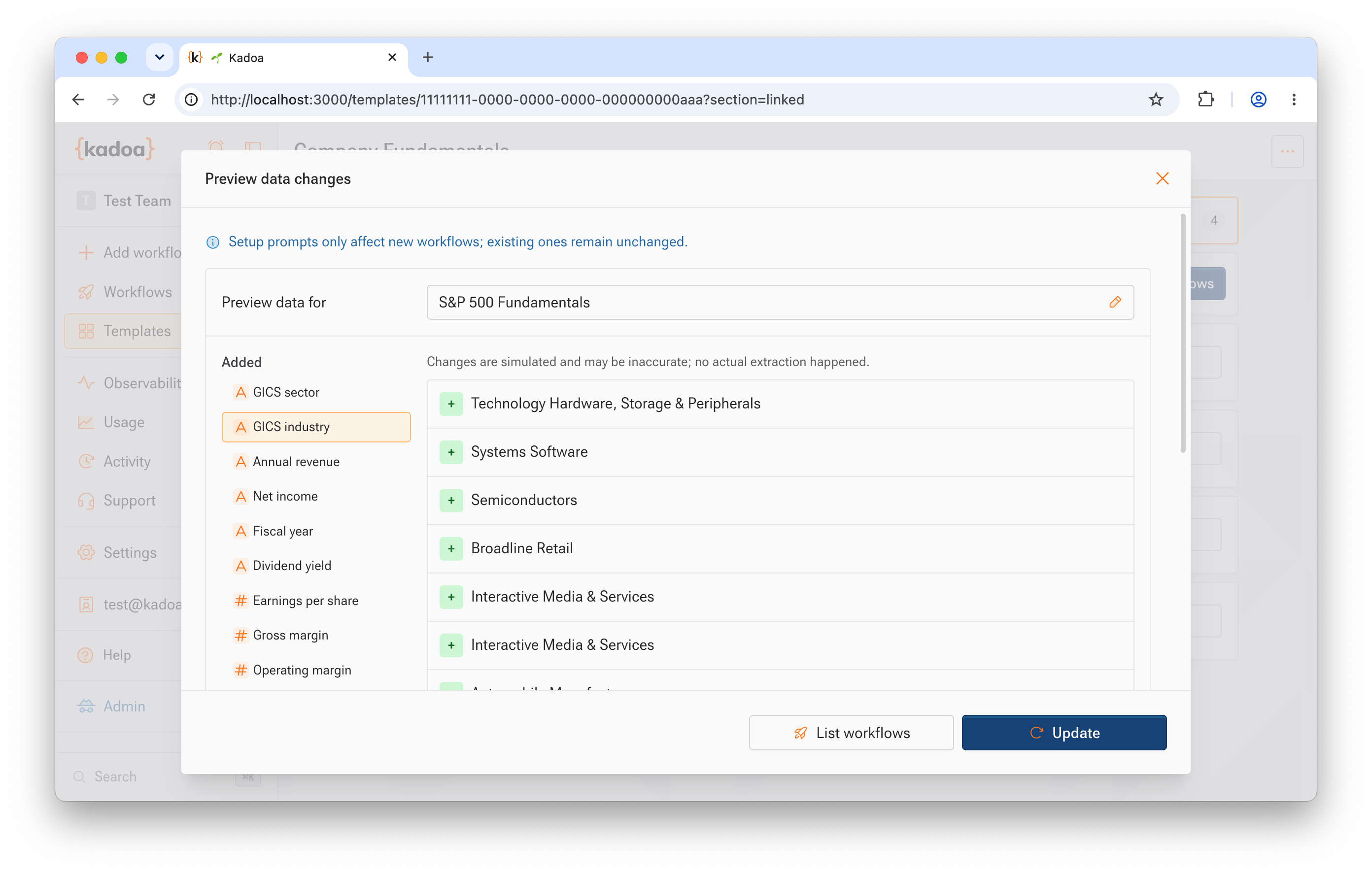 Preview data changes dialog