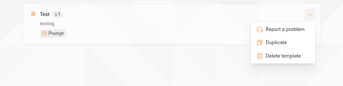 Template actions menu with Duplicate