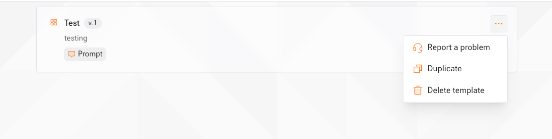Template actions menu with Duplicate