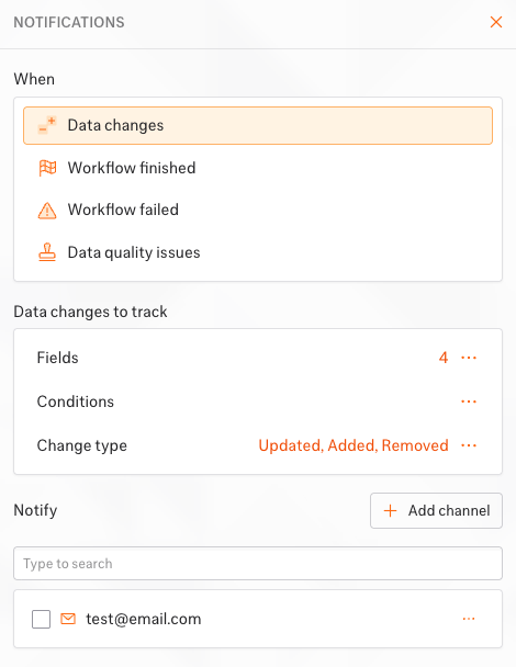 Workflow data changes settings