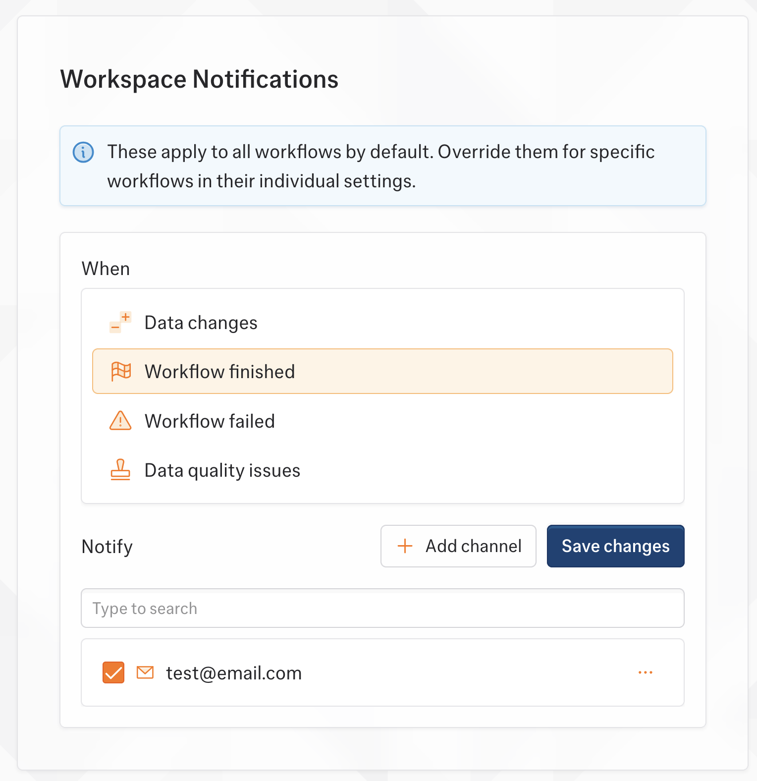 Workspace notification settings