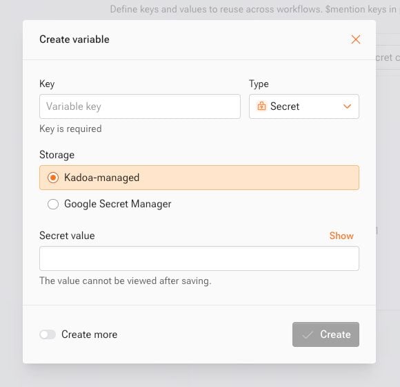Creating a Kadoa-managed secret variable