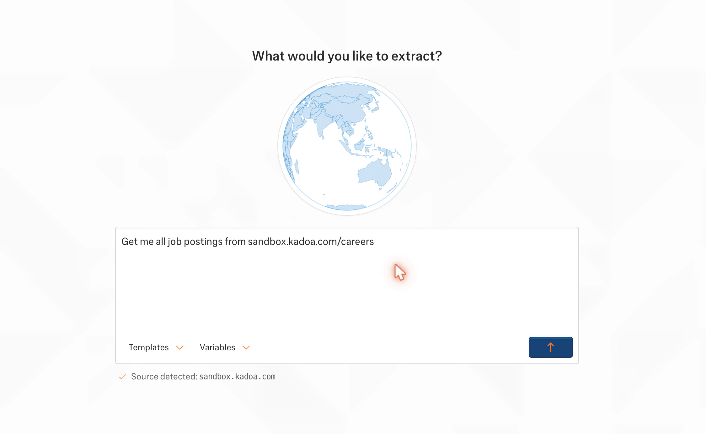 The Kadoa Assistant prompt box with a source detected from the description