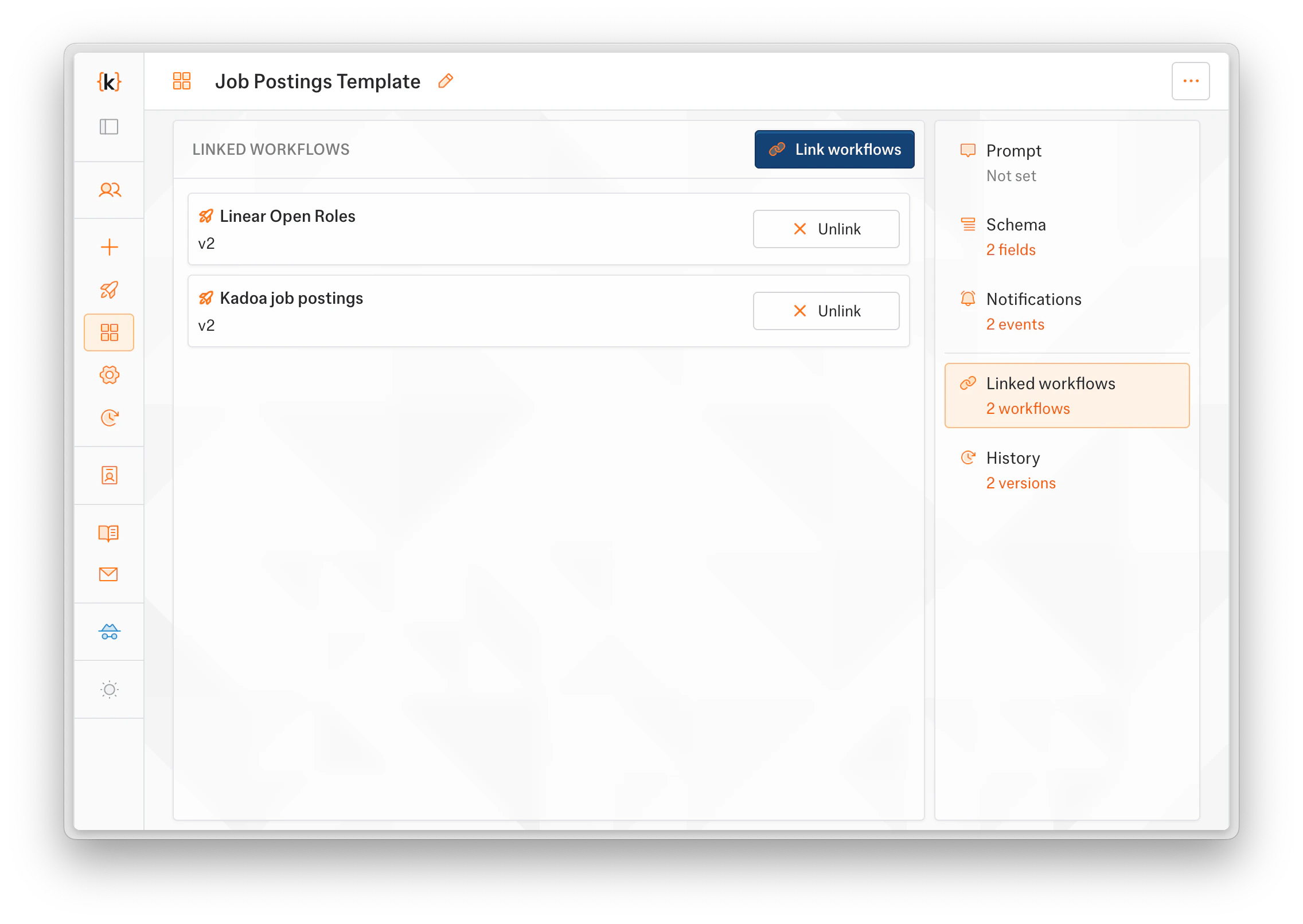 Linked workflows tab