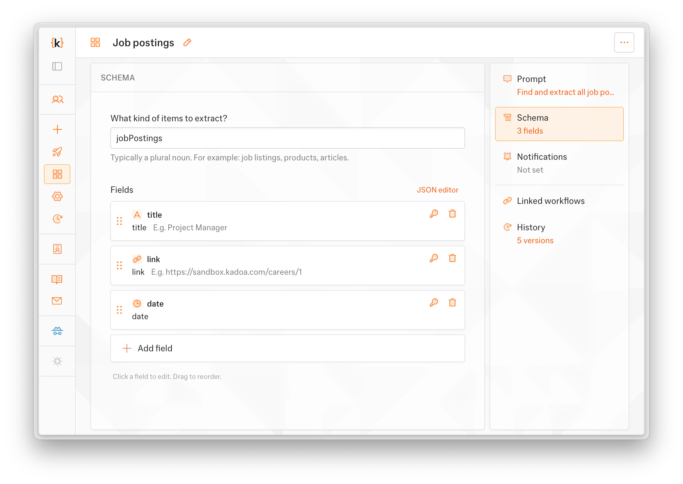 Template editor with prompt, schema, and notifications tabs