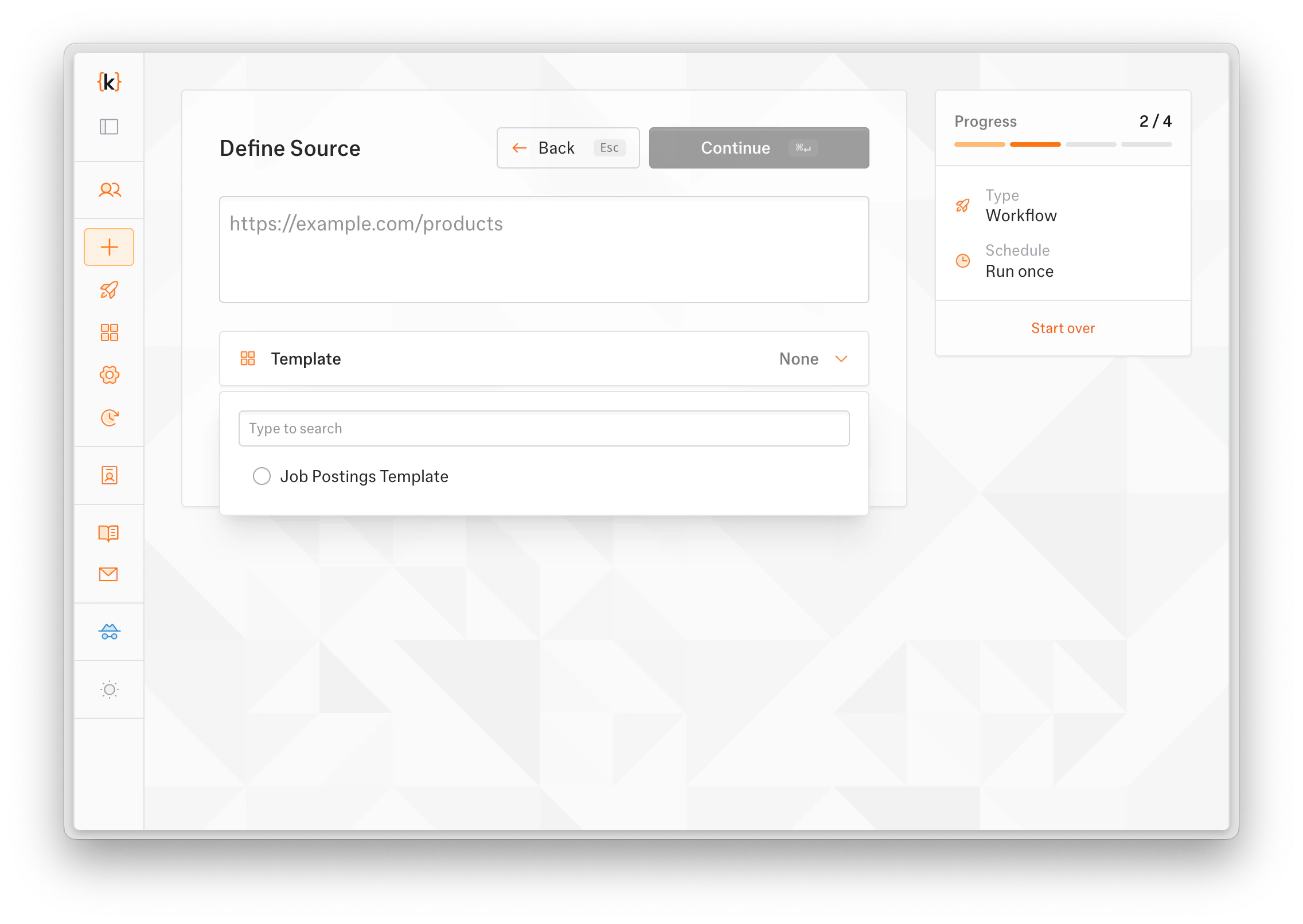 Template picker in the workflow creation wizard