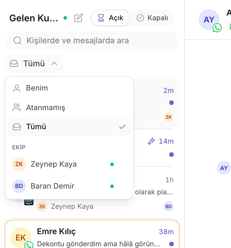 Görünümler menüsü