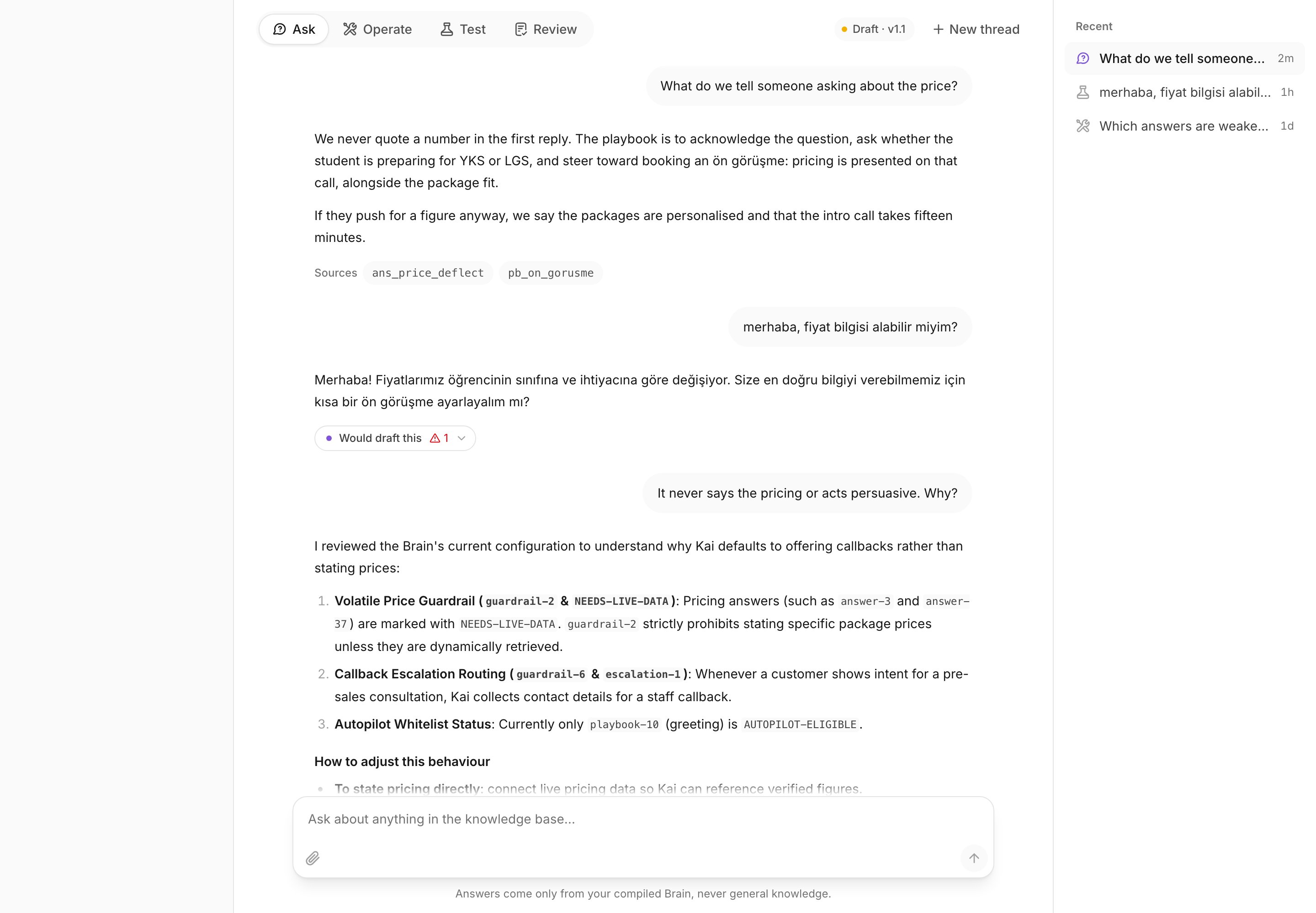 The console in Ask mode