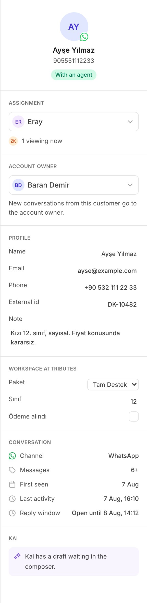 The inbox details panel