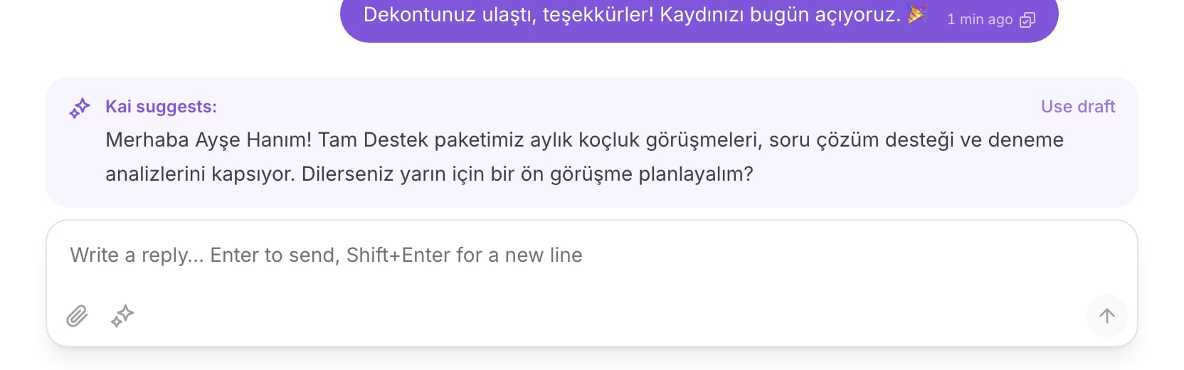 Kai suggests a draft above the composer