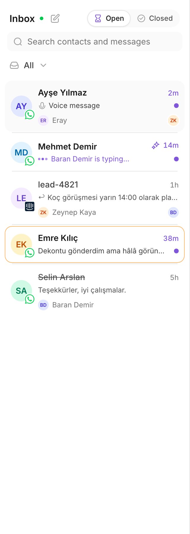 The conversation list