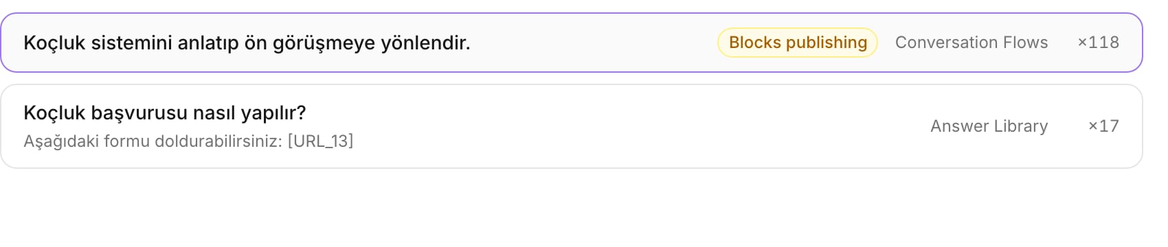A review queue row badged Blocks publishing