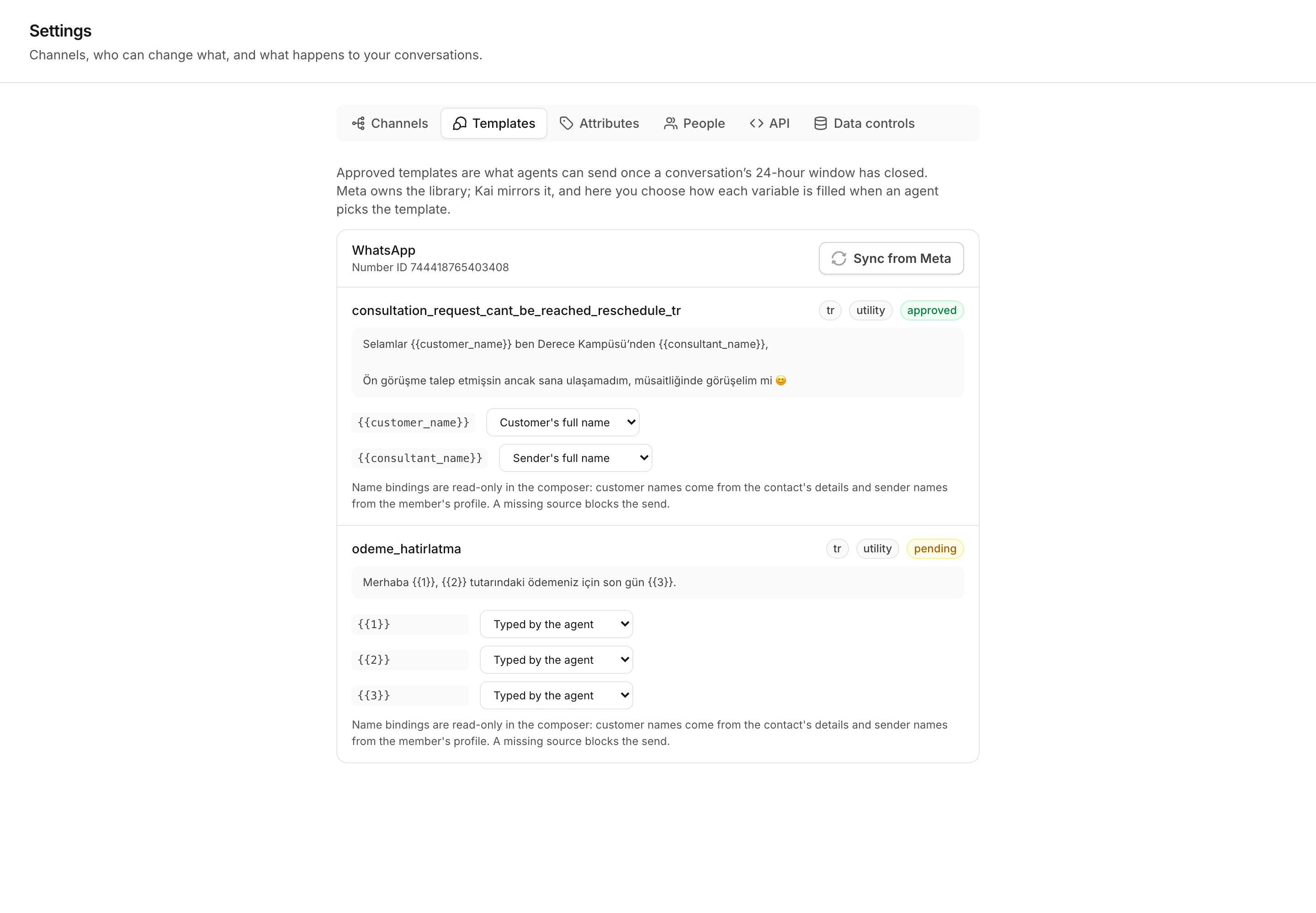 Settings, Templates