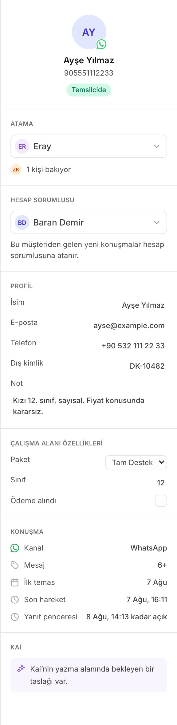 Gelen Kutusu ayrıntılar paneli