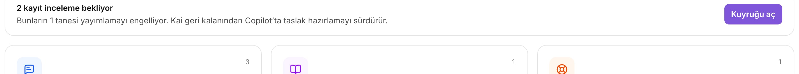 Kuyruğu aç düğmesiyle inceleme şeridi