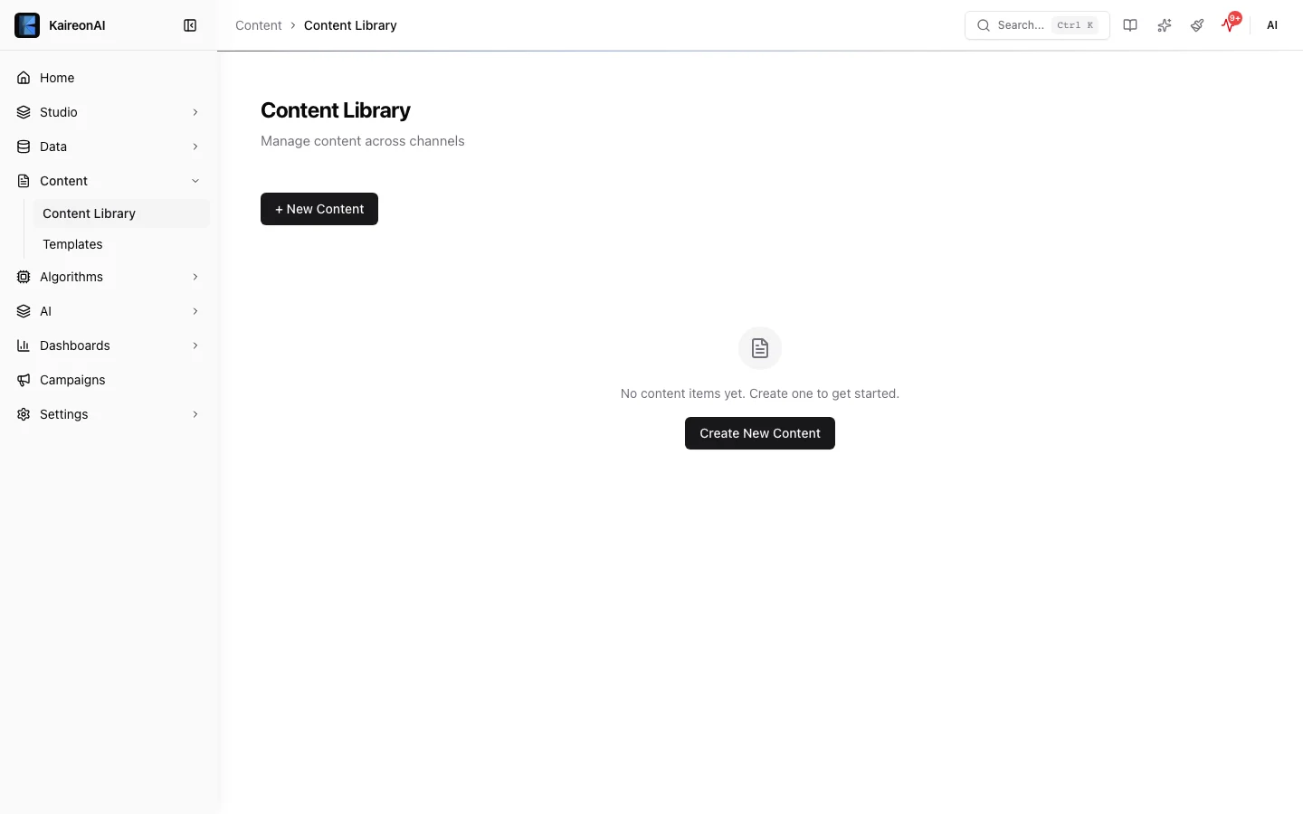 Content list view in the Studio module