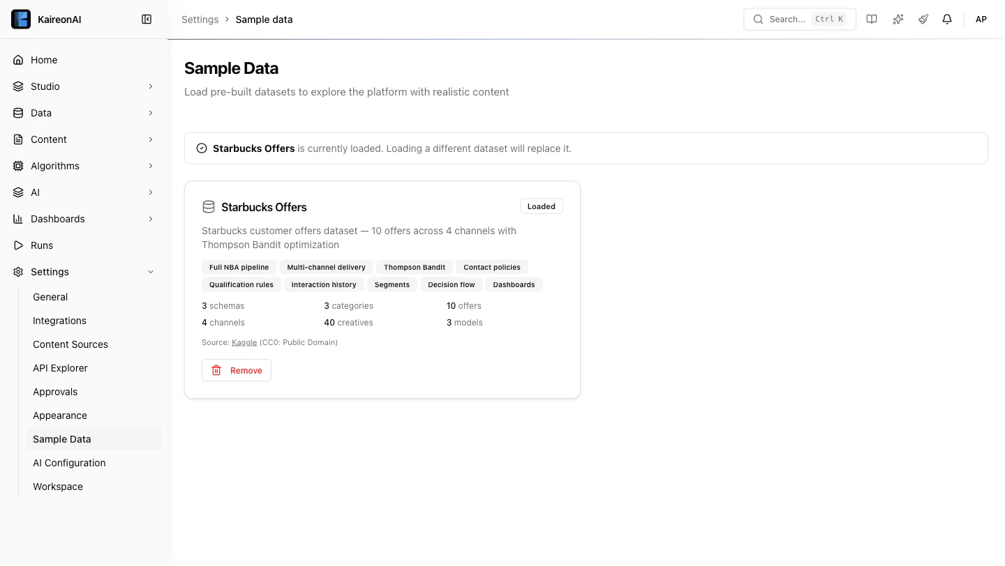 Sample Data page showing Starbucks Offers dataset