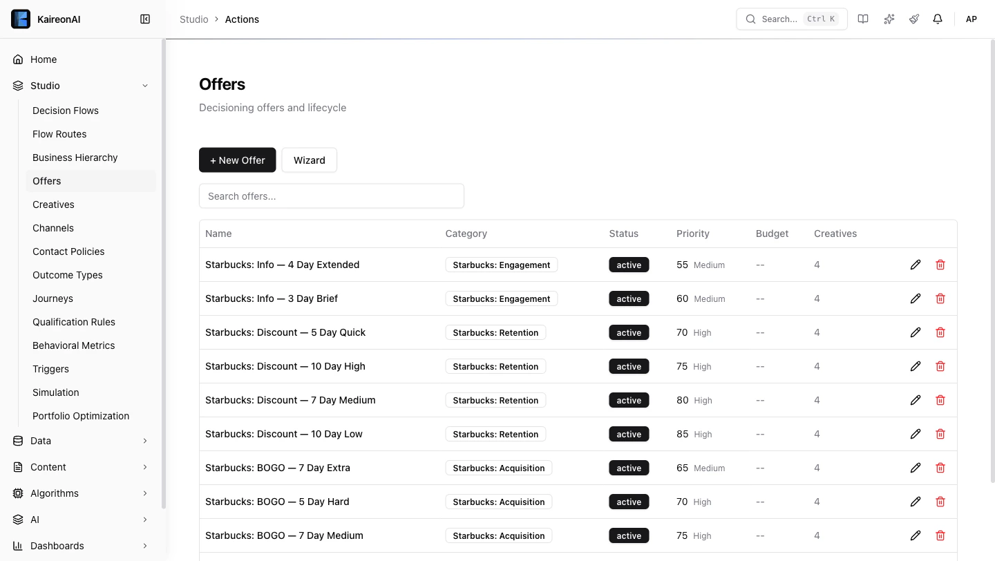 Offers page showing 10 Starbucks offers