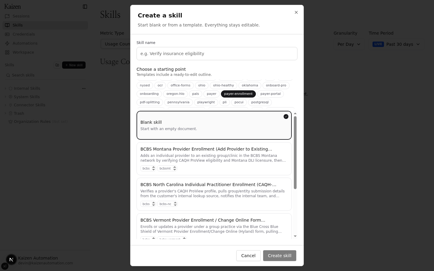 Template catalog filtered by the payer-enrollment theme