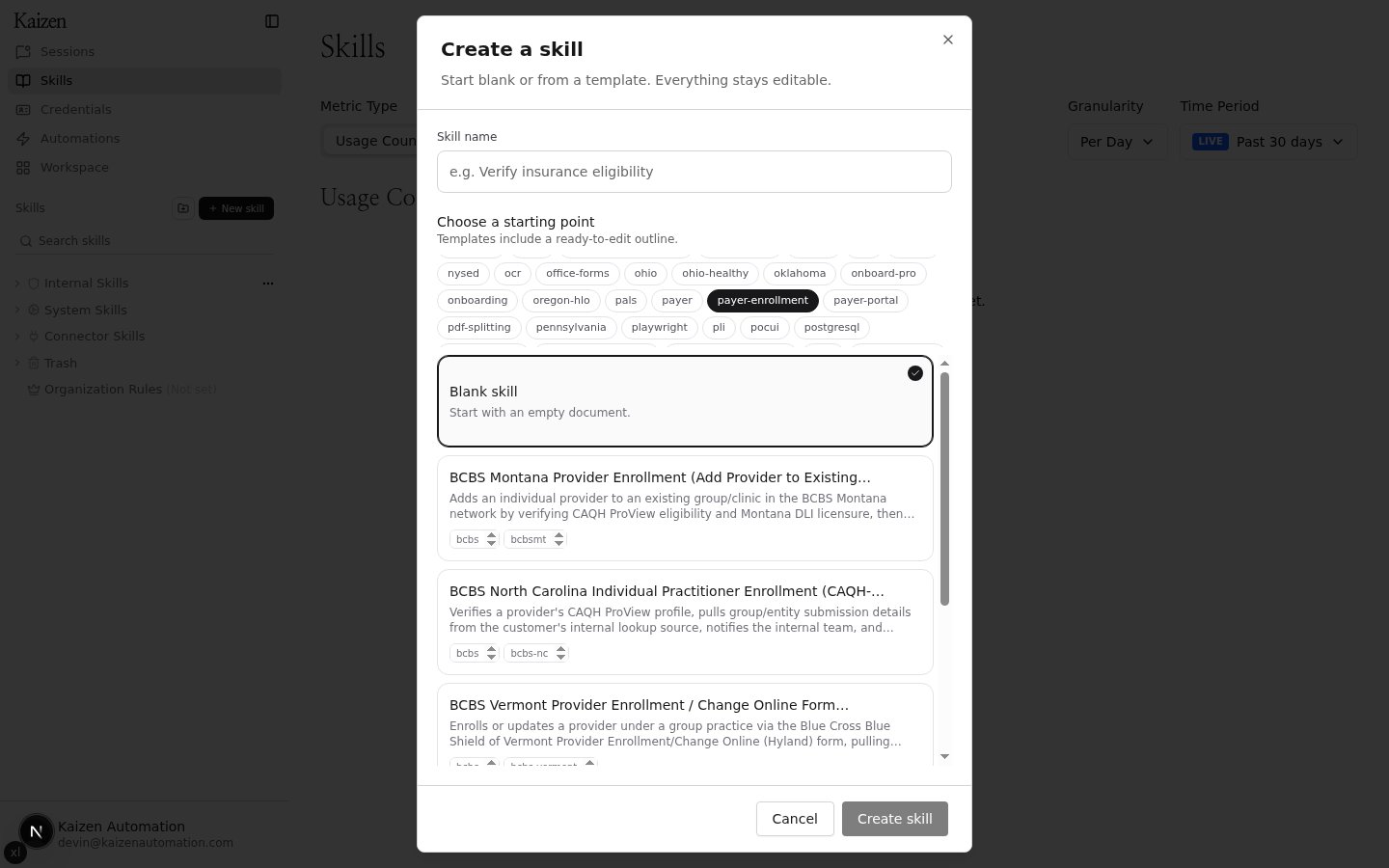 Template catalog filtered by the payer-enrollment theme