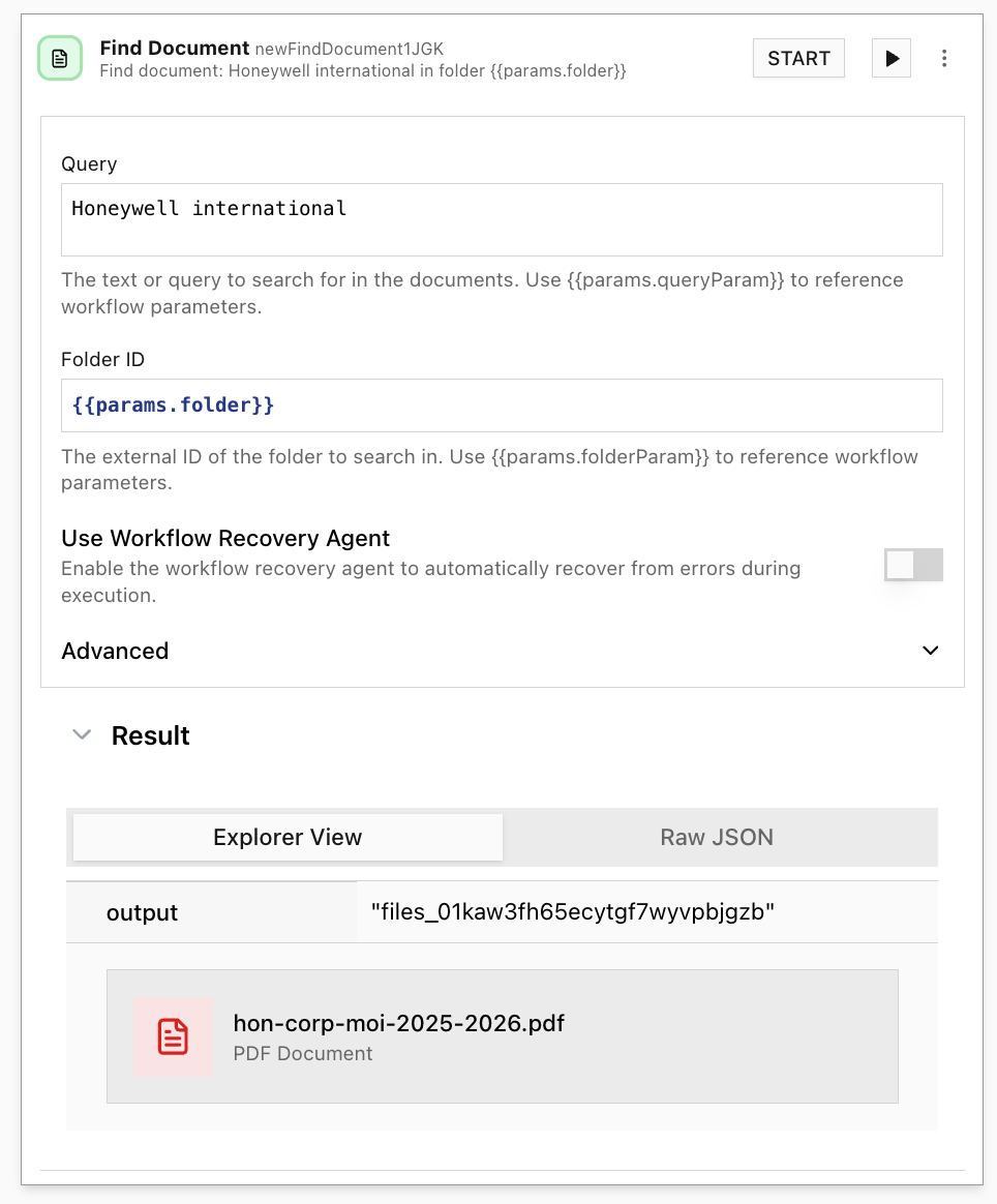 Find Document block configuration