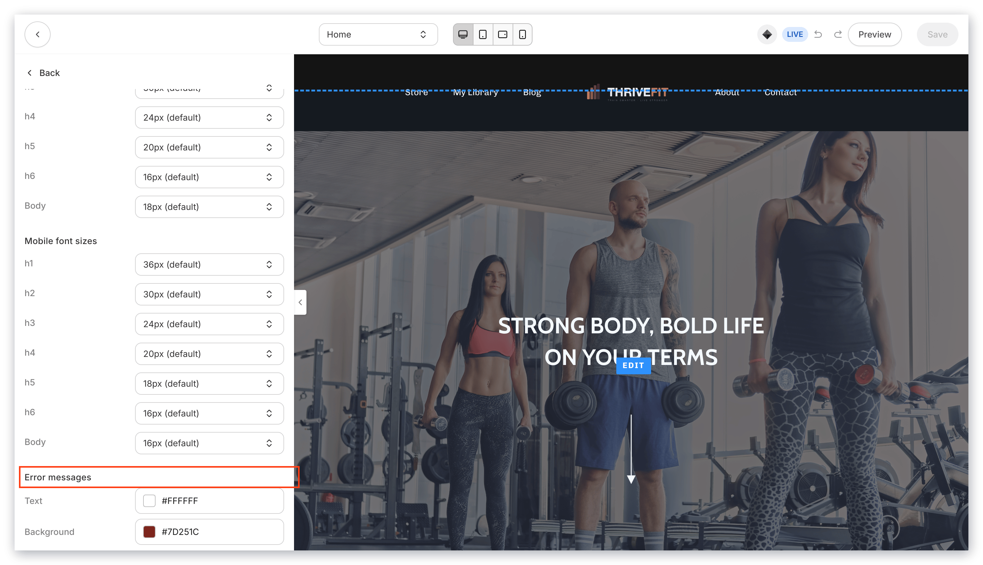 Error Message Settings