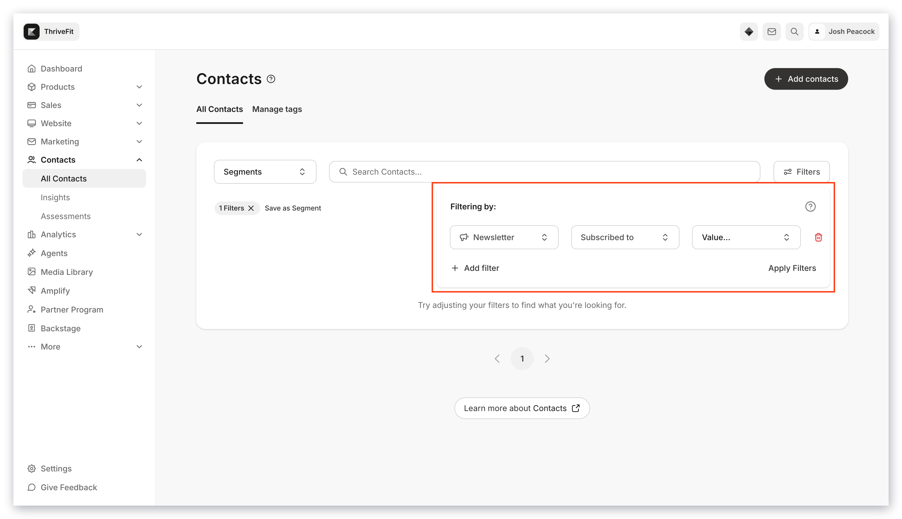 Newsletter subscribers filter