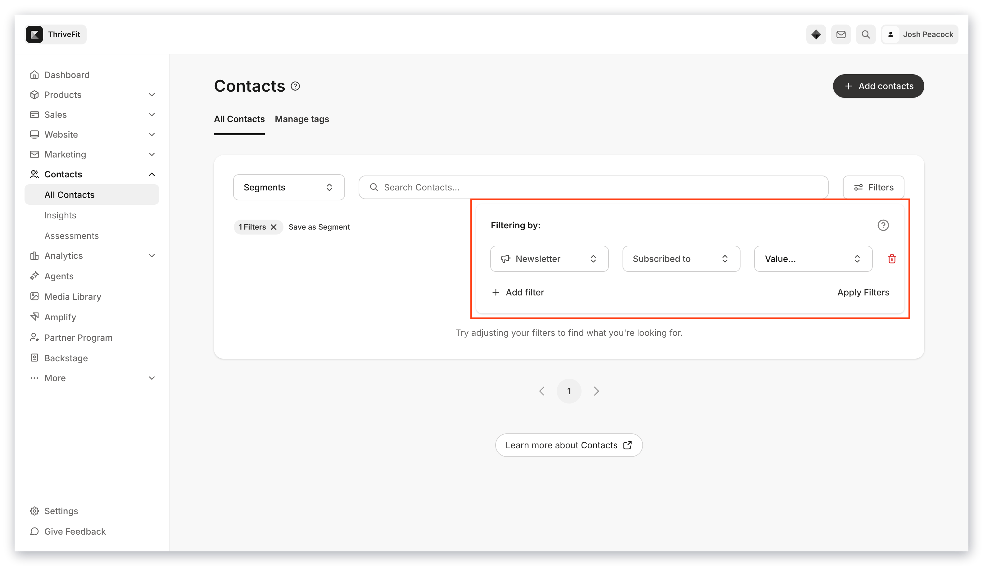 Newsletter subscribers filter