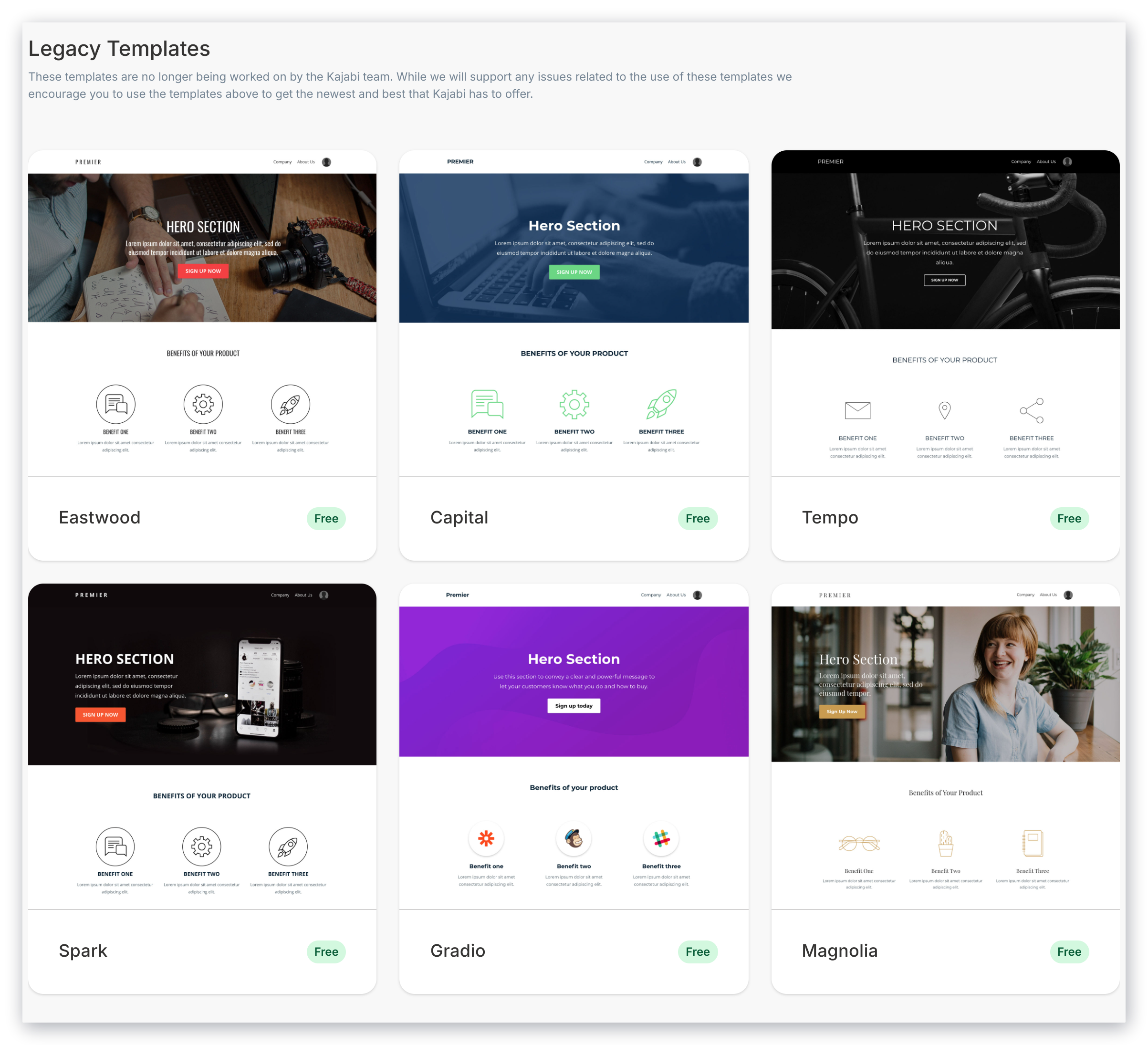 Legacy templates