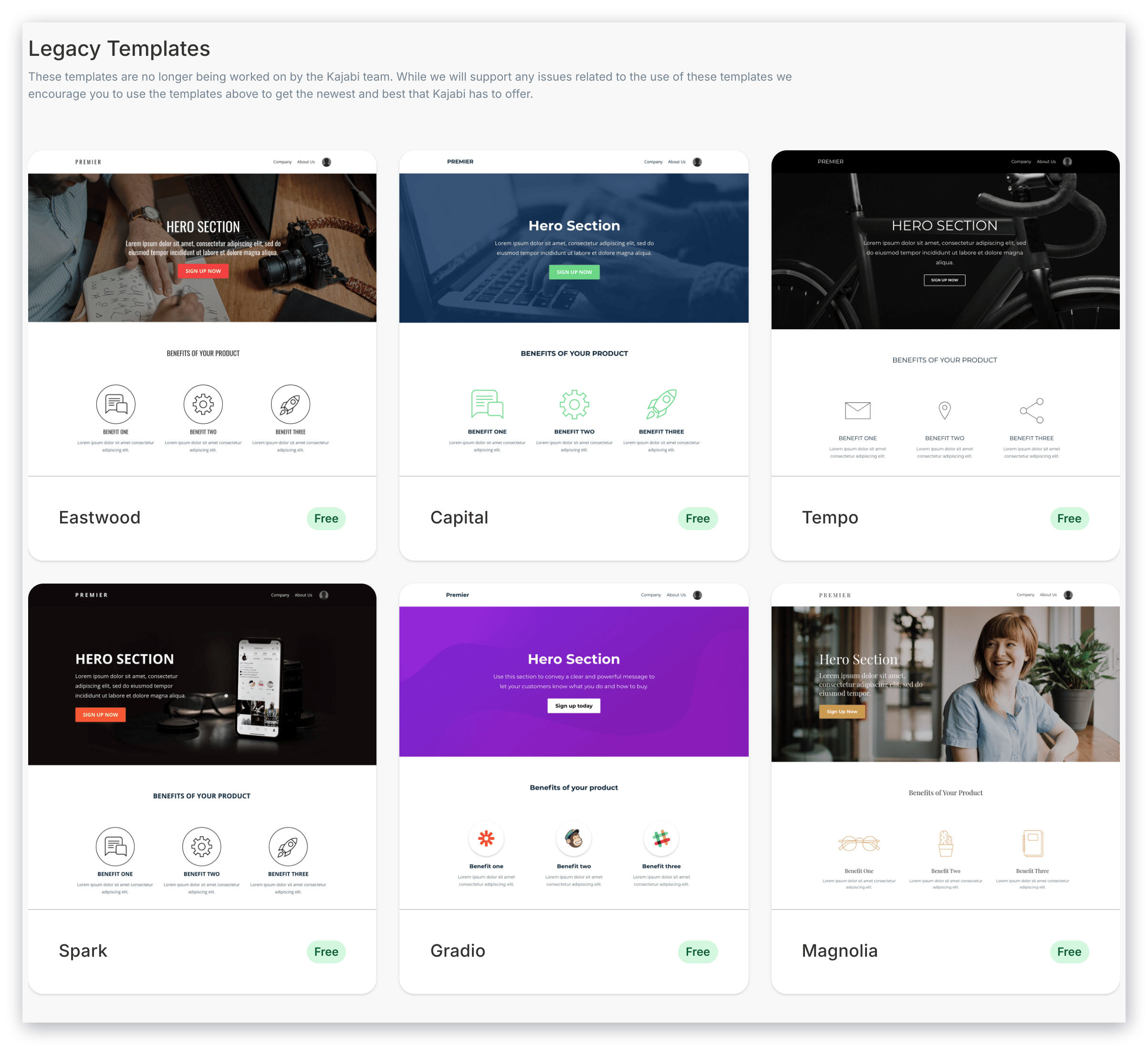 Legacy templates