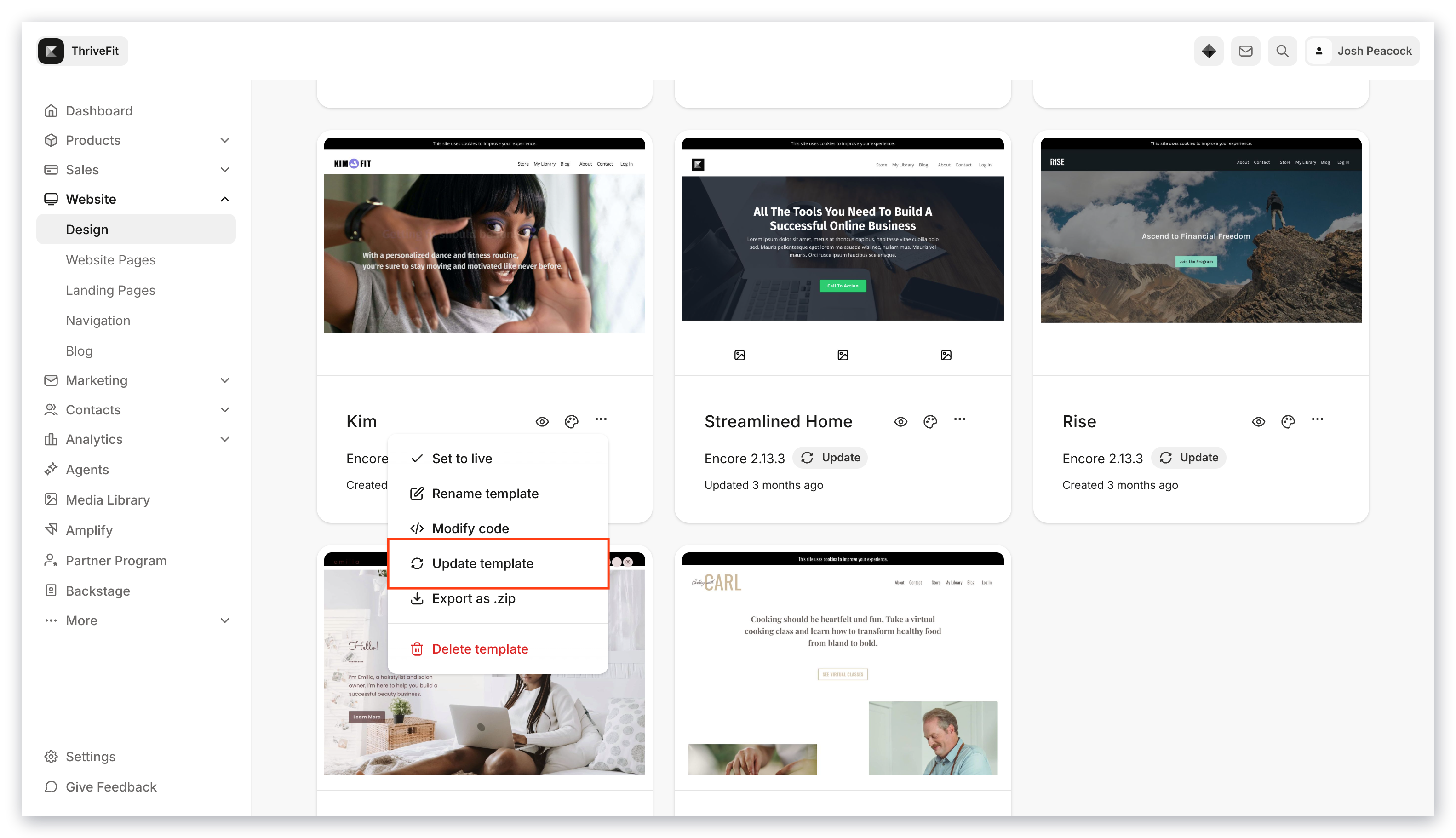 Update template button