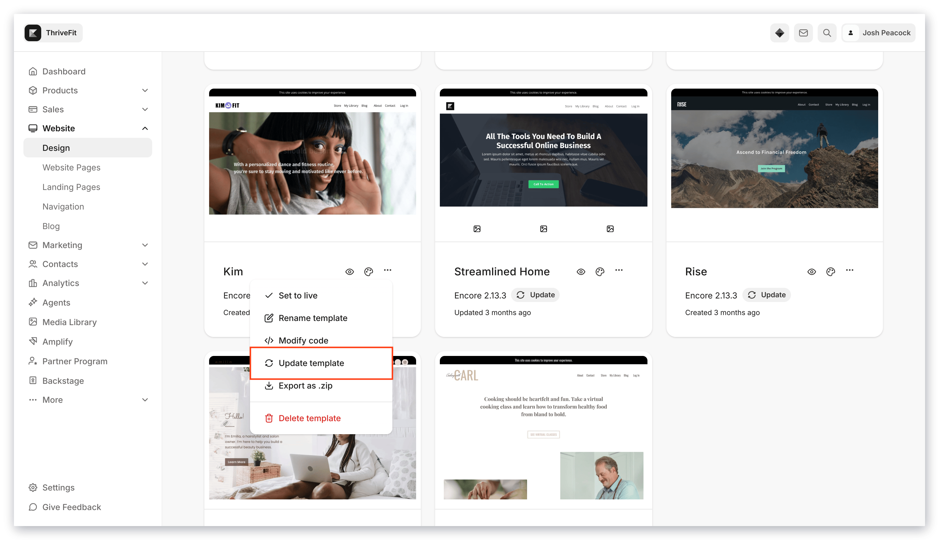 Update template button