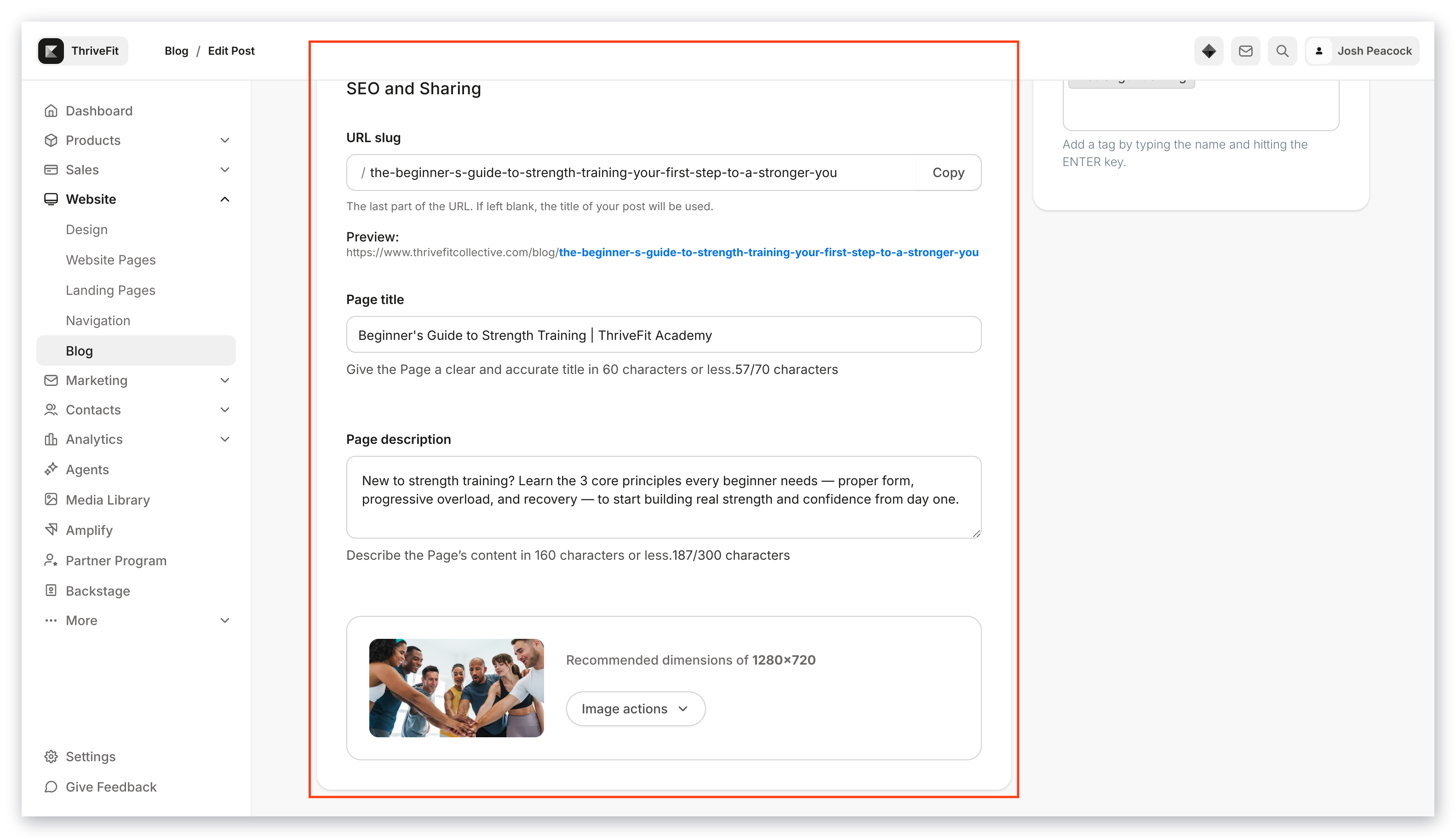 SEO and Sharing Settings for Post