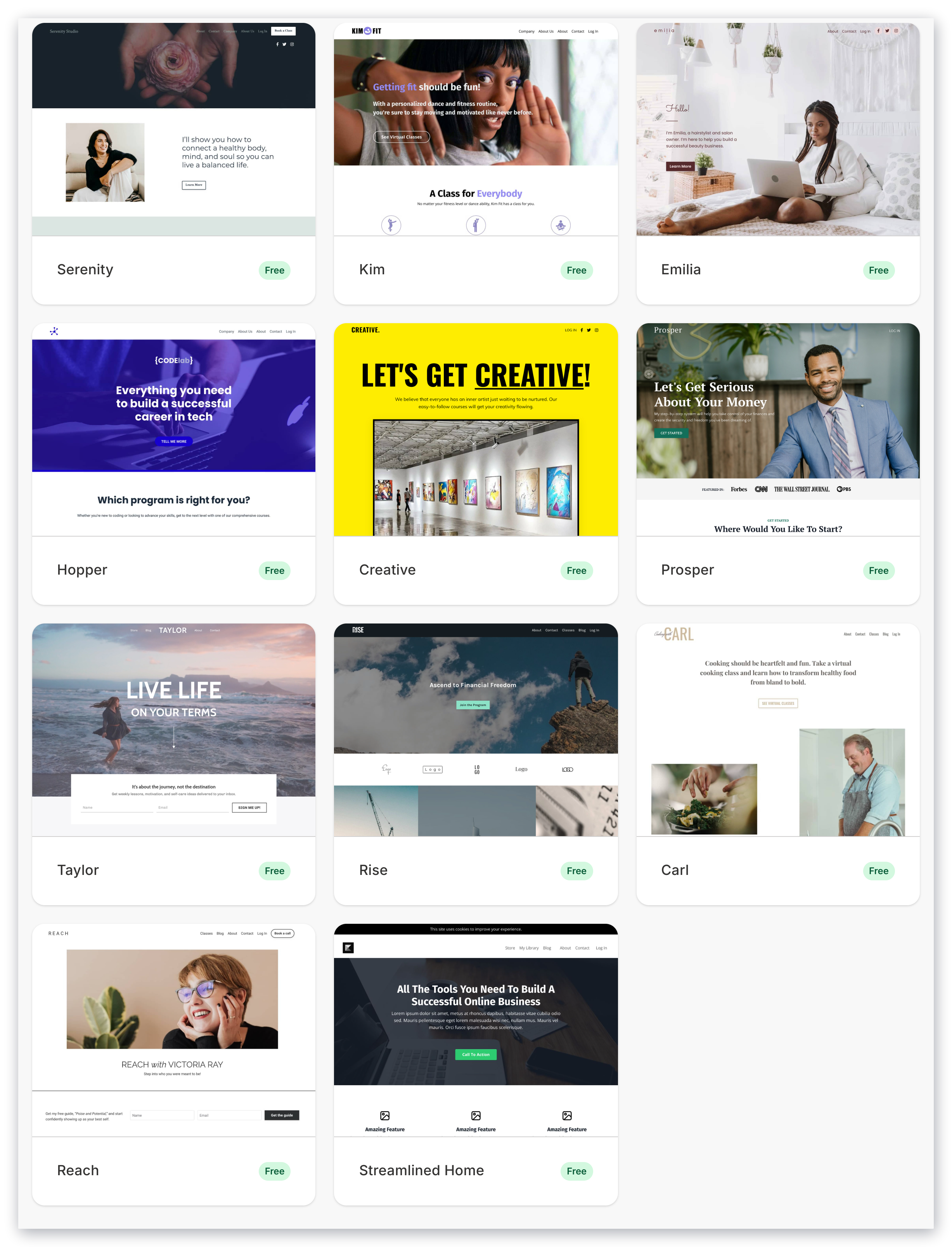 Website templates preview