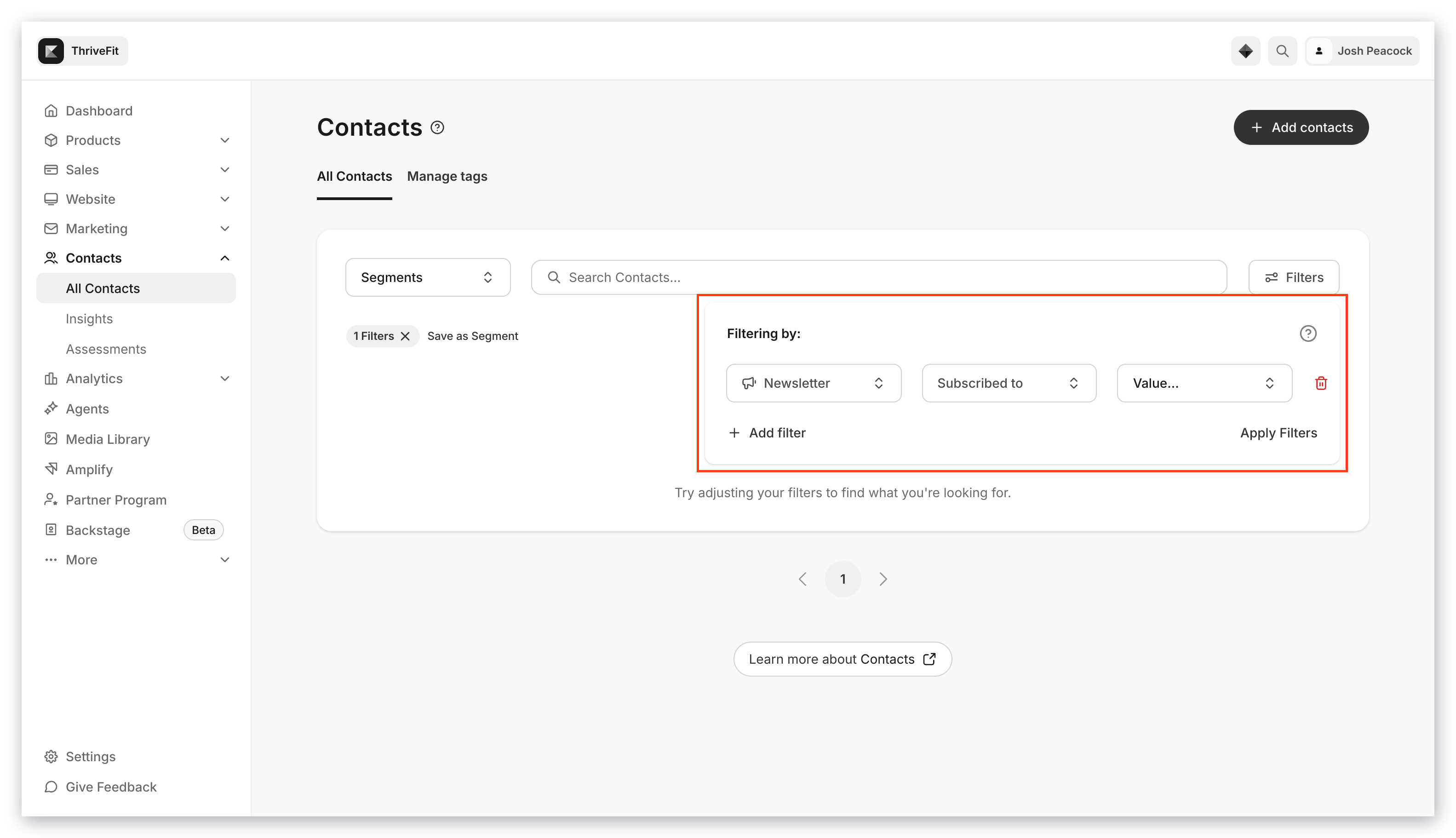 Newsletter subscribers filter