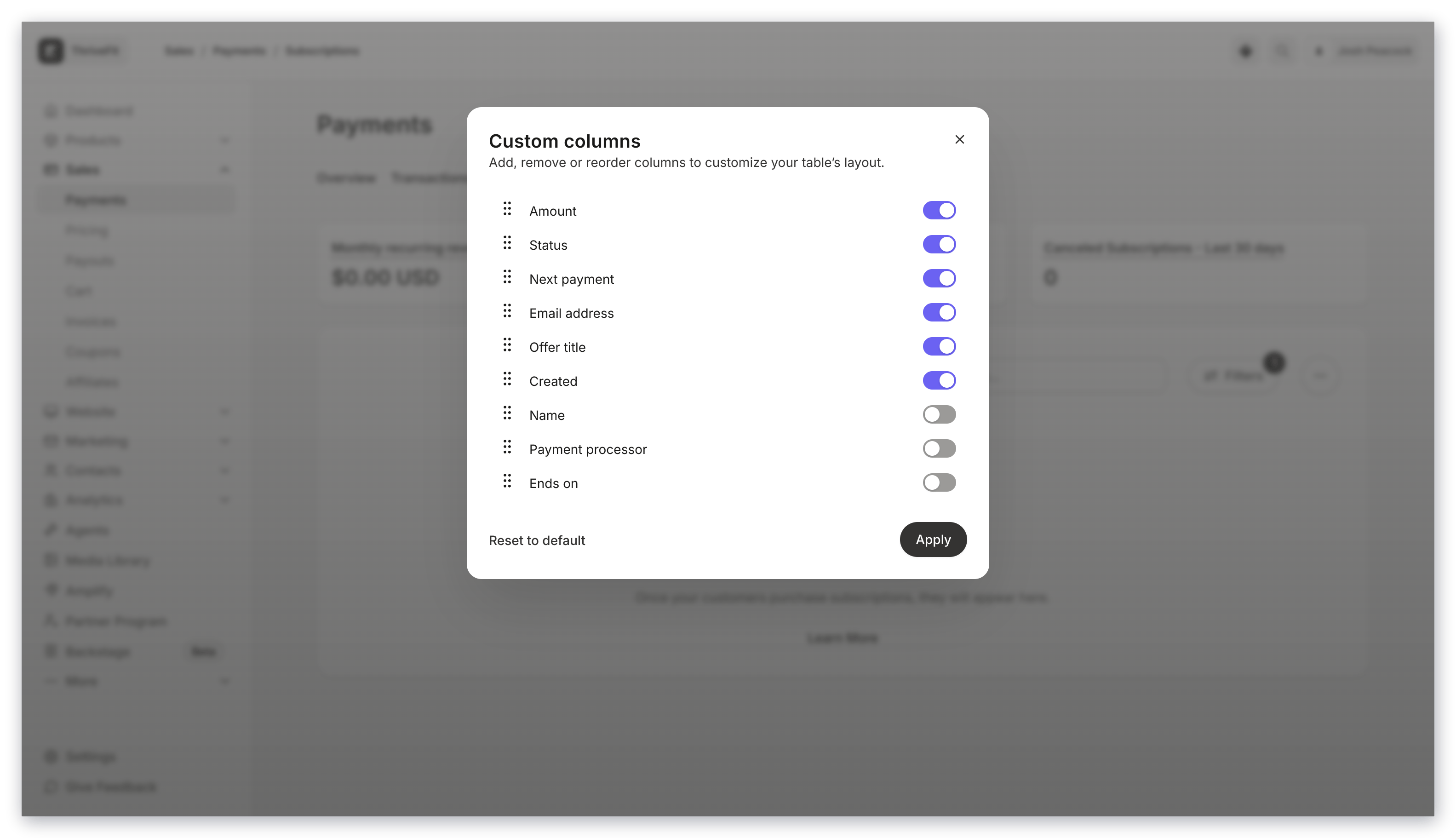 Customize columns
