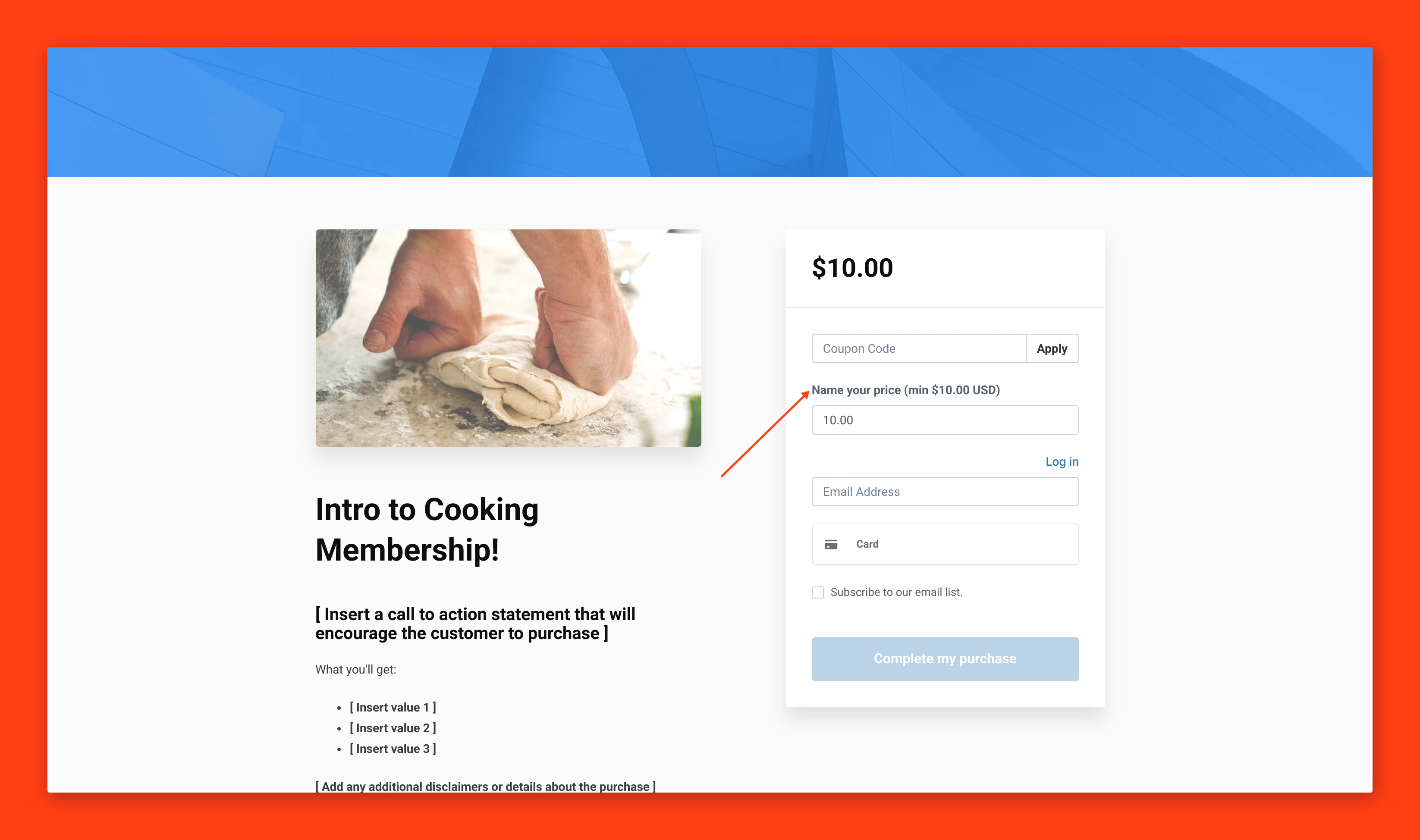 Pay What You Want checkout page
